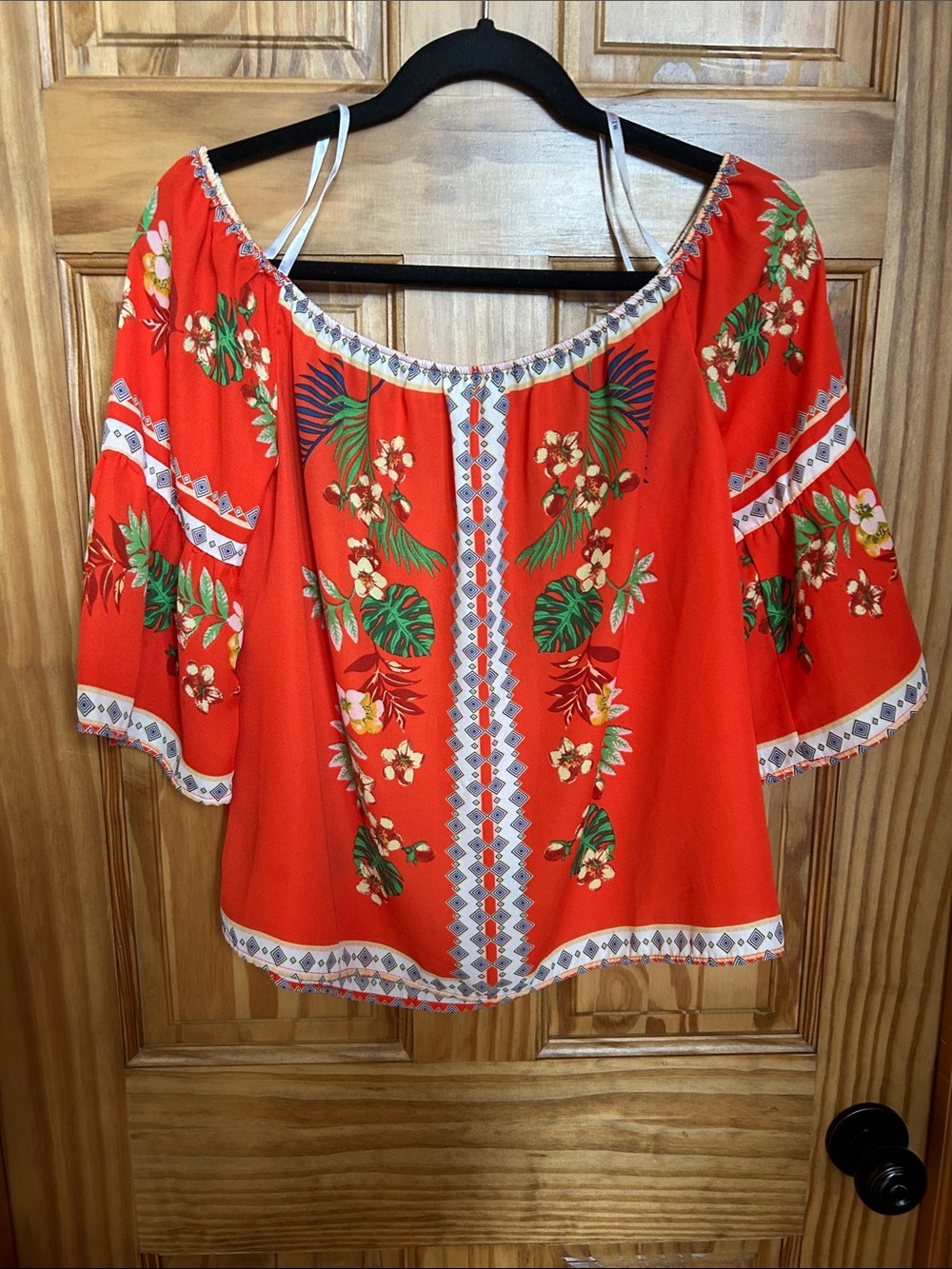 mine Red Tropical Floral Off-Shoulder Top